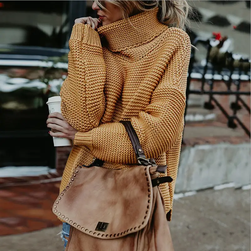 Women Turtleneck Knit Jacket Autumn Winter Multicolor - Image 3