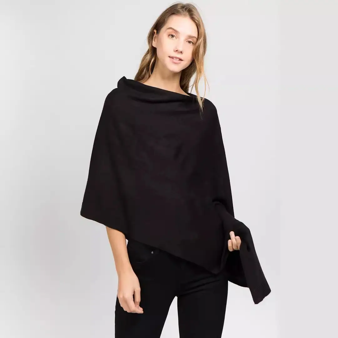 Women Loose Knit Cloak Grey Plus Size Autumn Winter - Image 2