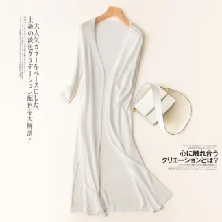 Women White Knitted Sun Protection Cardigan Coat