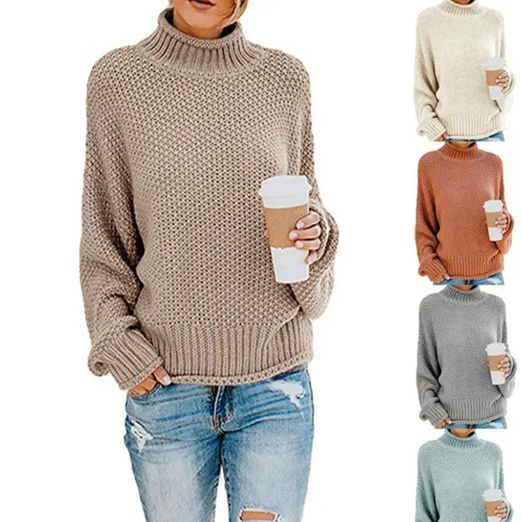 Women Loose Turtleneck Sweater Autumn Winter Plus Size Multi Color