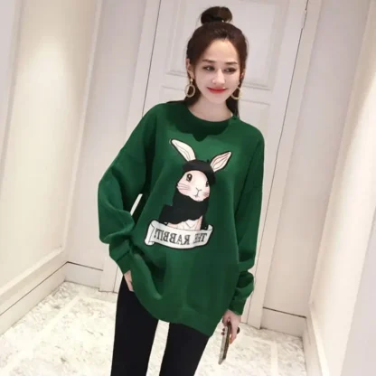 Green Rabbit Print Loose Sweatshirt