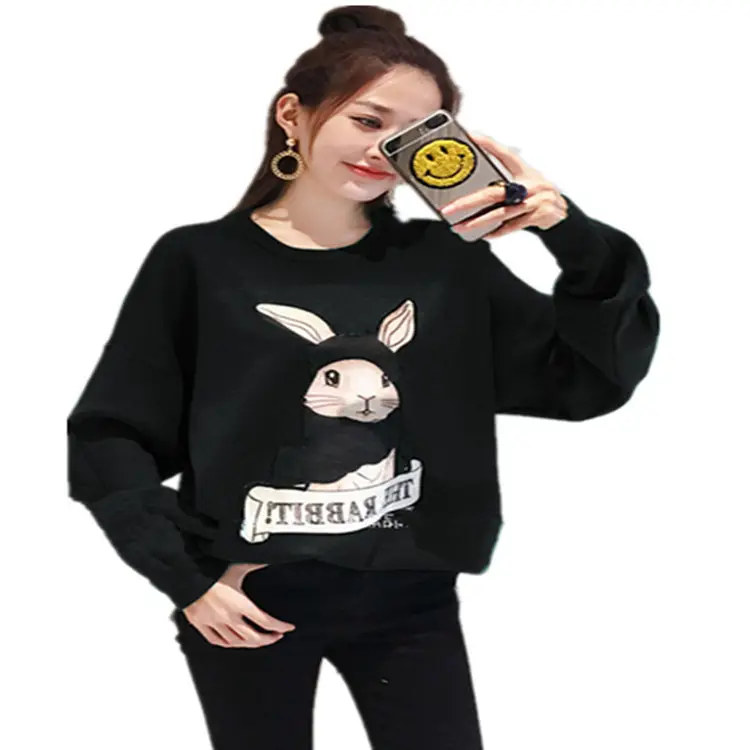 Green Rabbit Print Loose Sweatshirt Women Autumn New Korean Style - Image 5