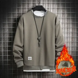 Men's Velvet Sweatshirt Long Sleeve Autumn Winter Thick Warm Black