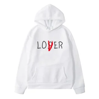 White Hoodie with "LOSER" Graphic Design for Men Women Couples Autumn