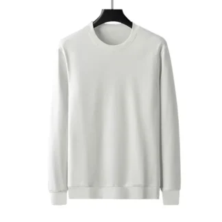 Men's Tencel Crewneck Sweatshirt Autumn Casual Long Sleeve White