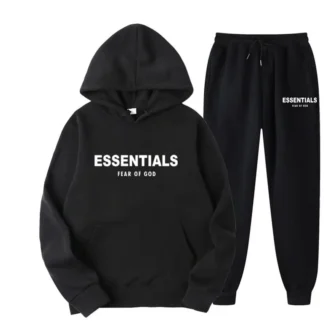 Black Essentials Hoodie Pant Set for Men Women Autumn Winter