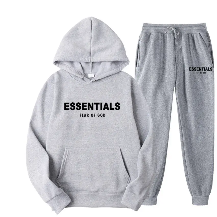 Black Essentials Hoodie Pant Set for Men Women Autumn Winter - Image 4