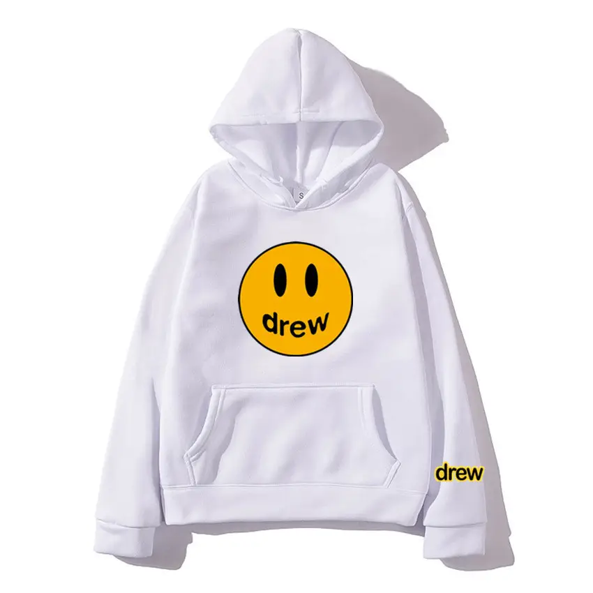 Women Hoodie Smiling Face Sports Sweater White