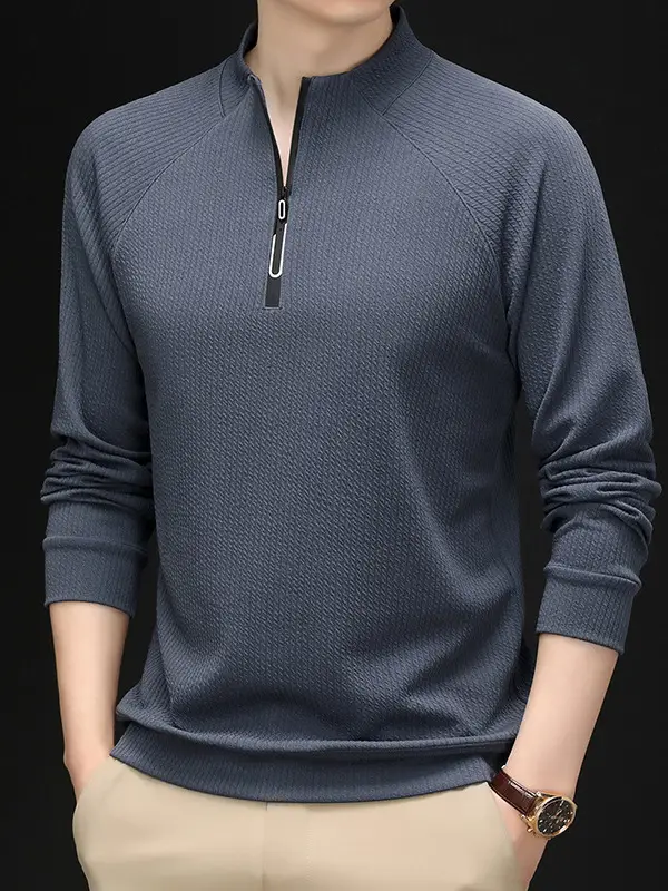 Men Long Sleeve T-Shirt Brick Red Autumn Casual - Image 4