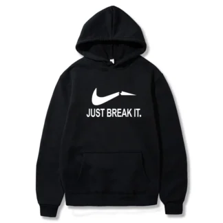 Men Fleece Hoodie Black White Label Winter Casual