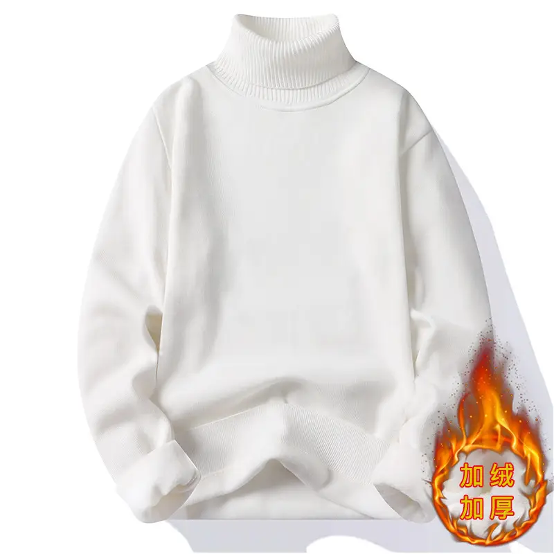 Men Slim Fit Fleece Sweater White Winter - Image 3