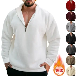 Men Fleece Half Zip Sweatshirt White Winter Loose Fit