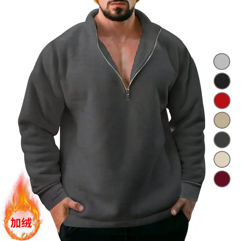 Men Fleece Half Zip Sweatshirt White Winter Loose Fit - Image 3