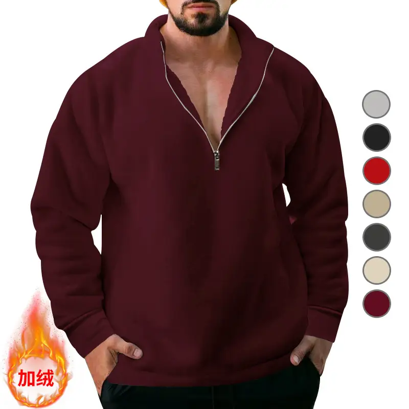 Men Fleece Half Zip Sweatshirt White Winter Loose Fit - Image 5