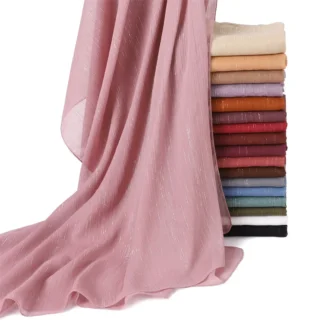 Women Silver Chiffon Pleated Headscarf Shawl