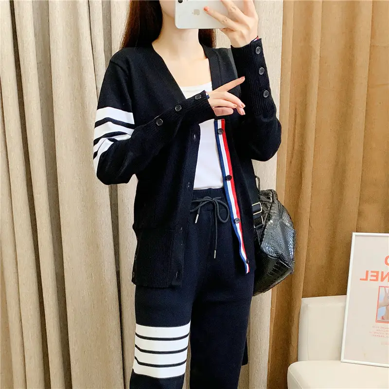 Men Knitted Cardigan Dark Gray Plus Size Striped - Image 4