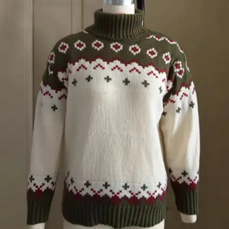 Women Loose Turtleneck Knitted Sweater Red Winter - Image 4