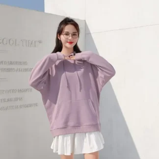 Women Loose Hoodie Purple Cotton Sweater XL