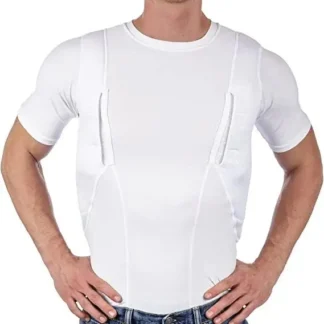 Men Tactical Hidden Holster T-Shirt White Short Sleeve Summer