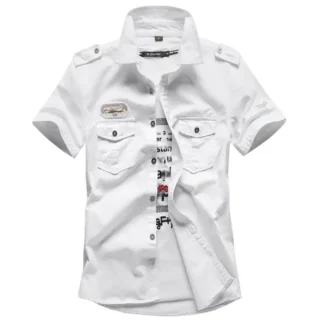 Men White Cotton Cargo Shirt Summer Plus Size