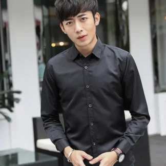 Men Slim Fit Black Long Sleeve Shirt