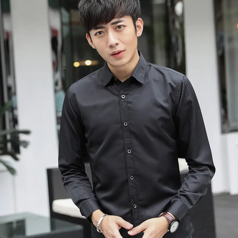 Men Slim Fit Black Long Sleeve Shirt