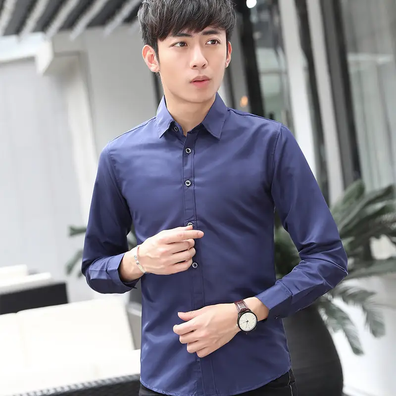 Men Slim Fit Black Long Sleeve Shirt - Image 2