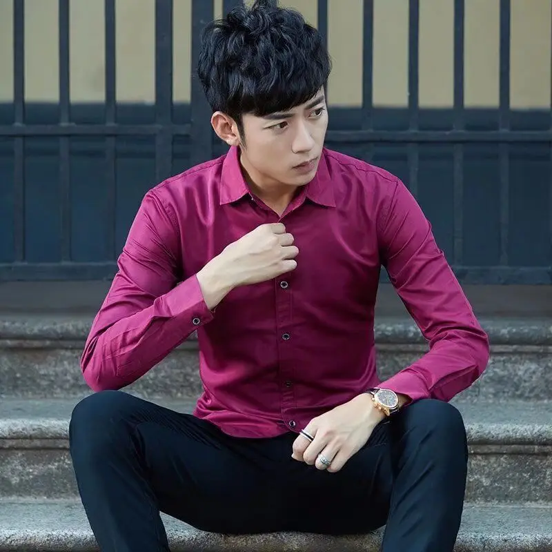 Men Slim Fit Black Long Sleeve Shirt - Image 3