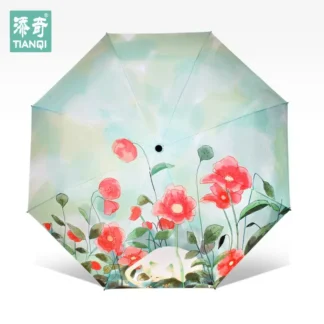 Anti-UV Floral Umbrella Small Black Folding