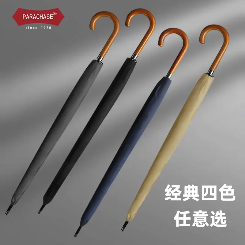 Men Wooden Curved Handle Automatic Umbrella - Image 4