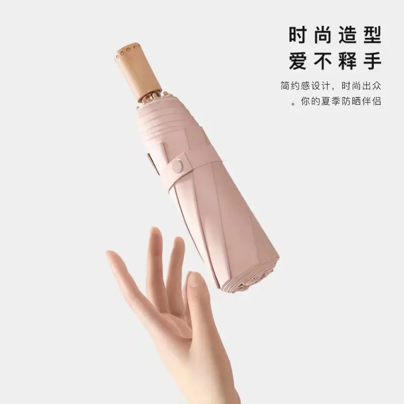 Gradient Wooden Handle UV Protection Sun Umbrella UPF50+ - Image 2