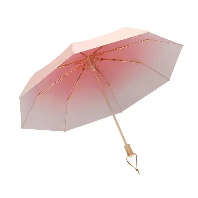 Gradient Wooden Handle UV Protection Sun Umbrella UPF50+ - Image 5