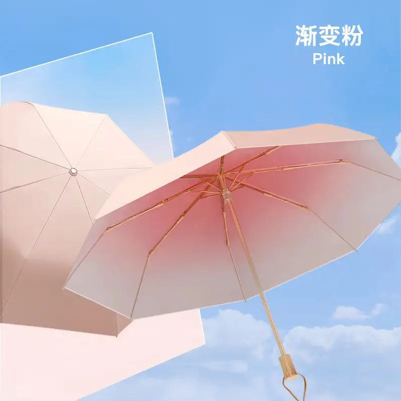 Gradient Wooden Handle UV Protection Sun Umbrella UPF50+ - Image 6