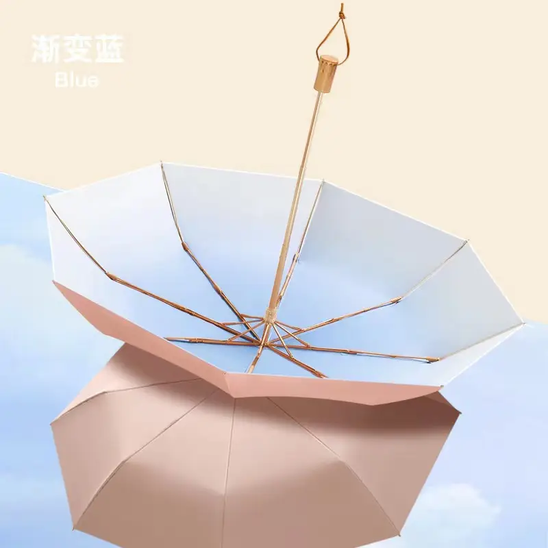 Gradient Wooden Handle UV Protection Sun Umbrella UPF50+ - Image 7