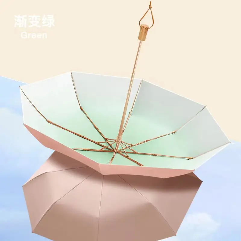 Gradient Wooden Handle UV Protection Sun Umbrella UPF50+ - Image 8