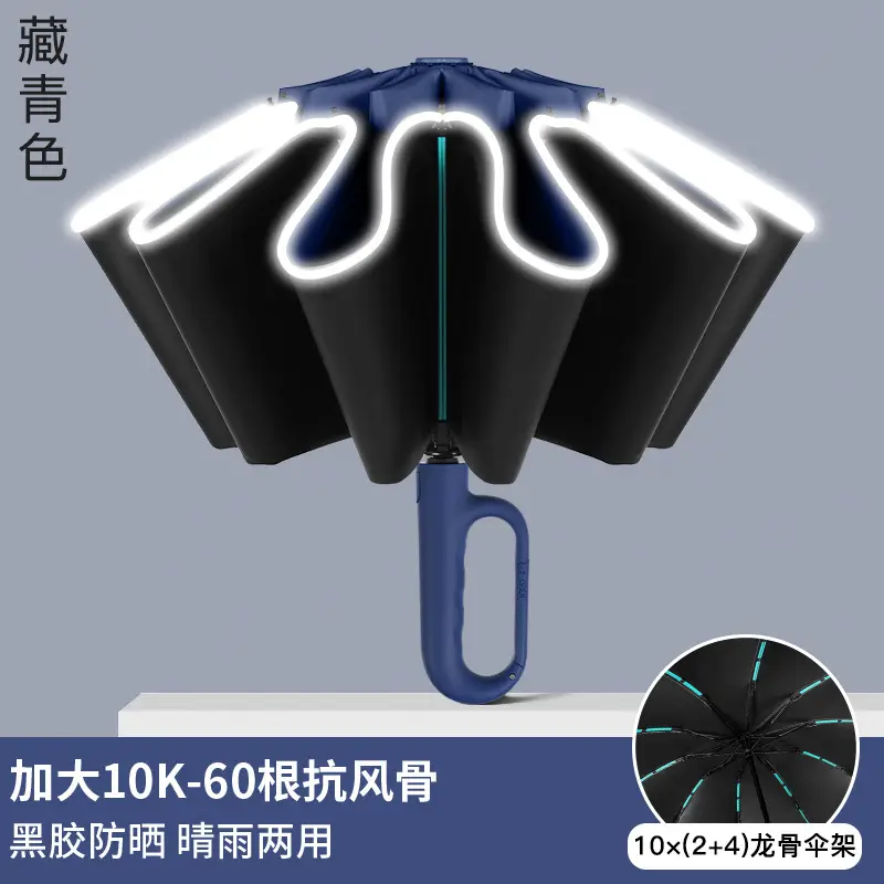 Black 100-Bone Anti-Wind Umbrella with Reflective Ring - Image 7