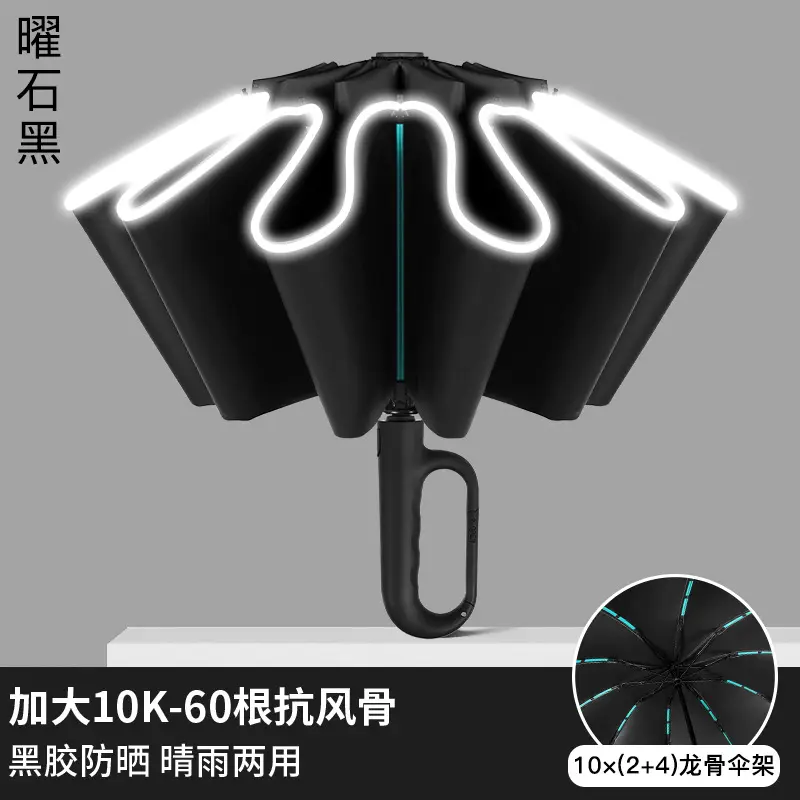 Black 100-Bone Anti-Wind Umbrella for Sun & Rain - Image 6