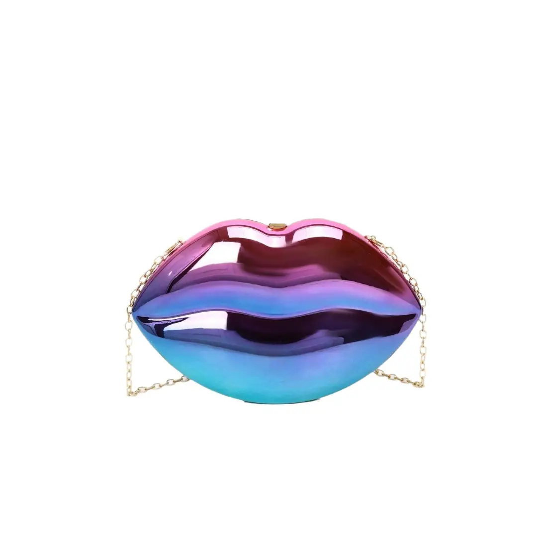 Lip-Shaped Gradient Pink Blue Acrylic Bag with Gold Chain - Image 5