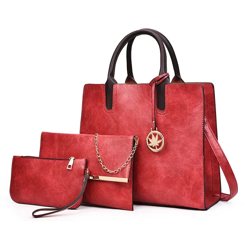 Multi-Piece Faux Leather Handbag Set Brown Star Charm - Image 2