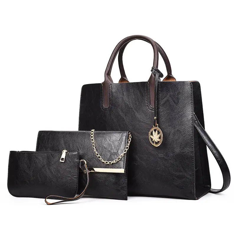 Multi-Piece Faux Leather Handbag Set Brown Star Charm - Image 4