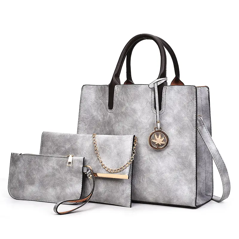 Multi-Piece Faux Leather Handbag Set Brown Star Charm - Image 7