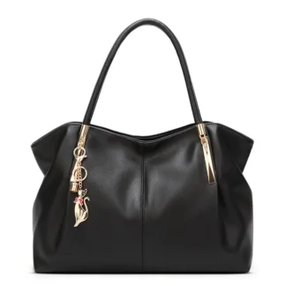Black Shoulder Bag with Gold Hardware & Cat Charm