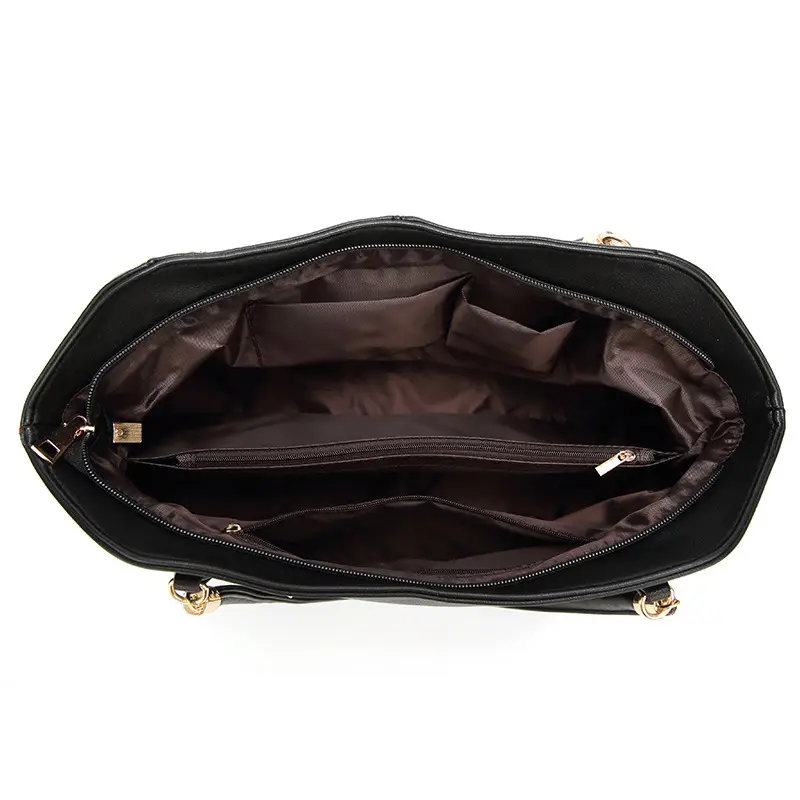 Black Shoulder Bag with Gold Hardware & Cat Charm - Image 5