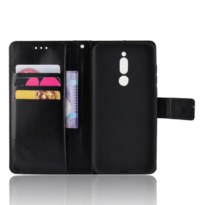 Premium Leather Flip Wallet Case for Meizu M6T 16s M15 in Black Red Brown Cream - Image 3