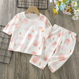 Cute Bunny & Carrot Print Pajama Set for Kids