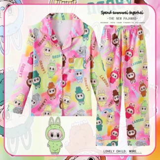 LABUBU Pink Tie-Dye Pajamas for Kids 3-10 Years