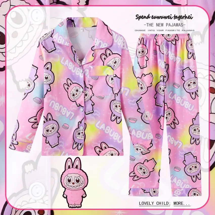 LABUBU Pink Tie-Dye Pajamas for Kids 3-10 Years - Image 2