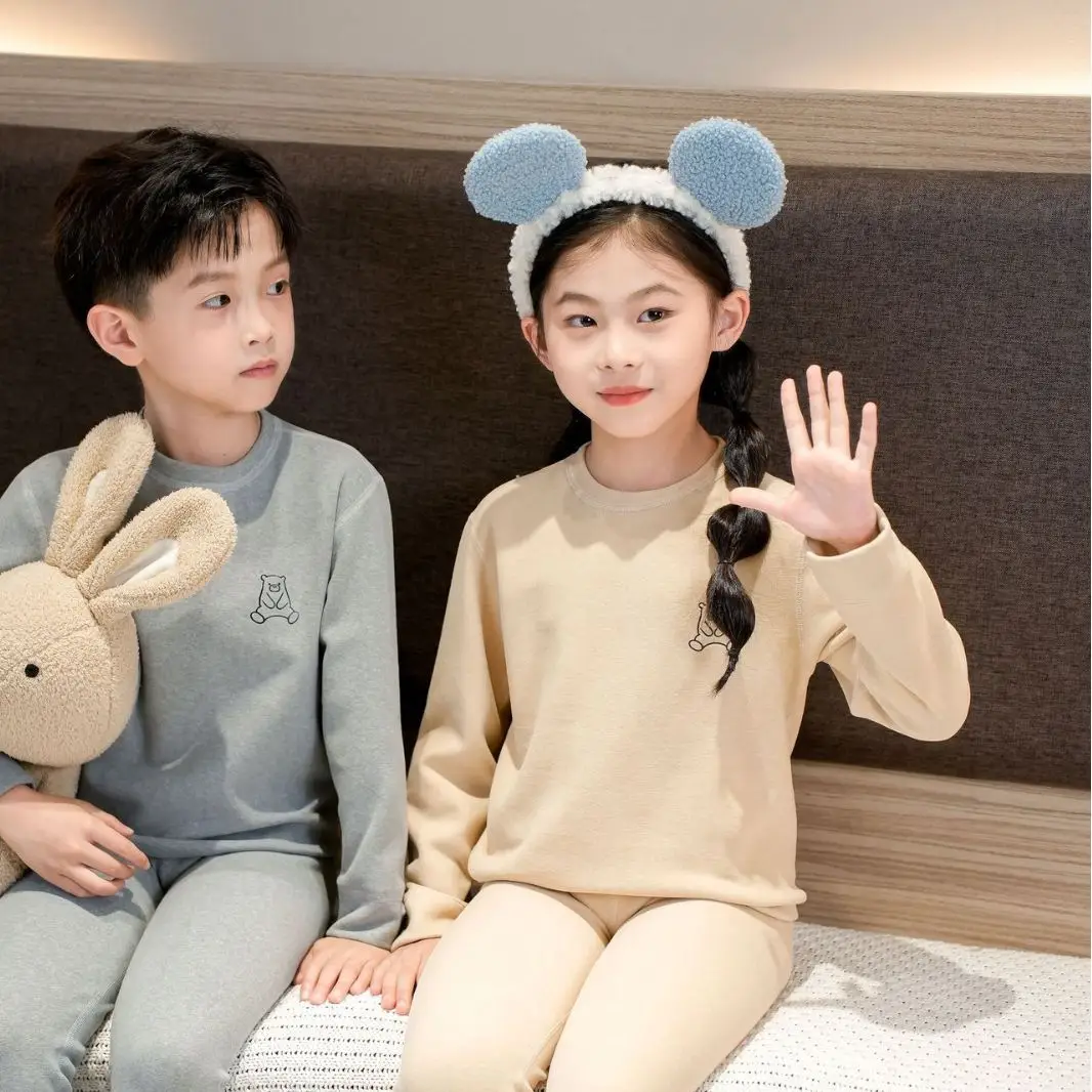 Kids Thermal Underwear Set with Cute Headbands
