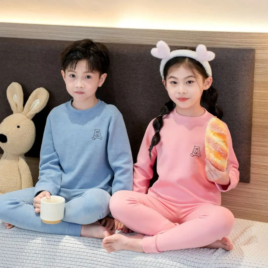 Kids Thermal Underwear Set with Cute Headbands - Image 2