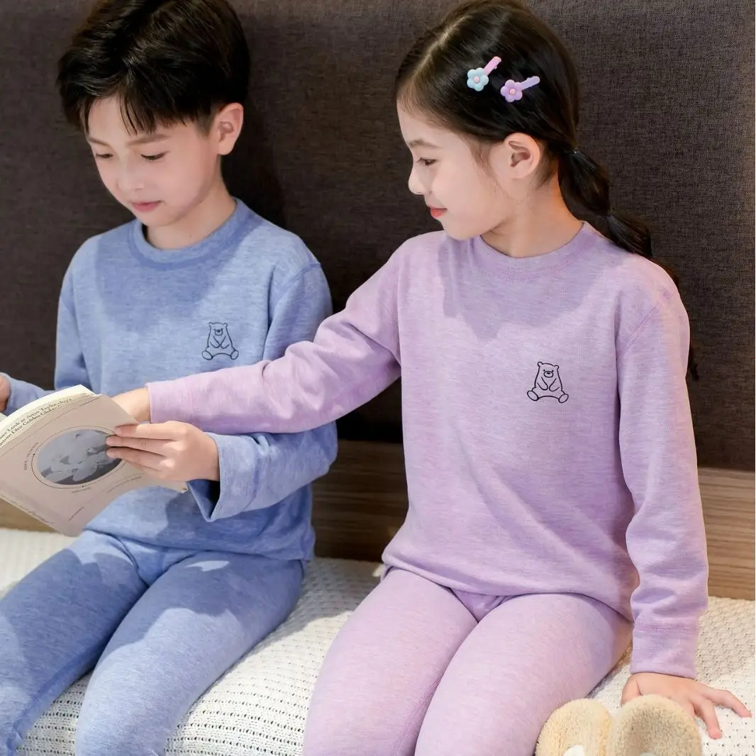 Kids Thermal Underwear Set with Cute Headbands - Image 3